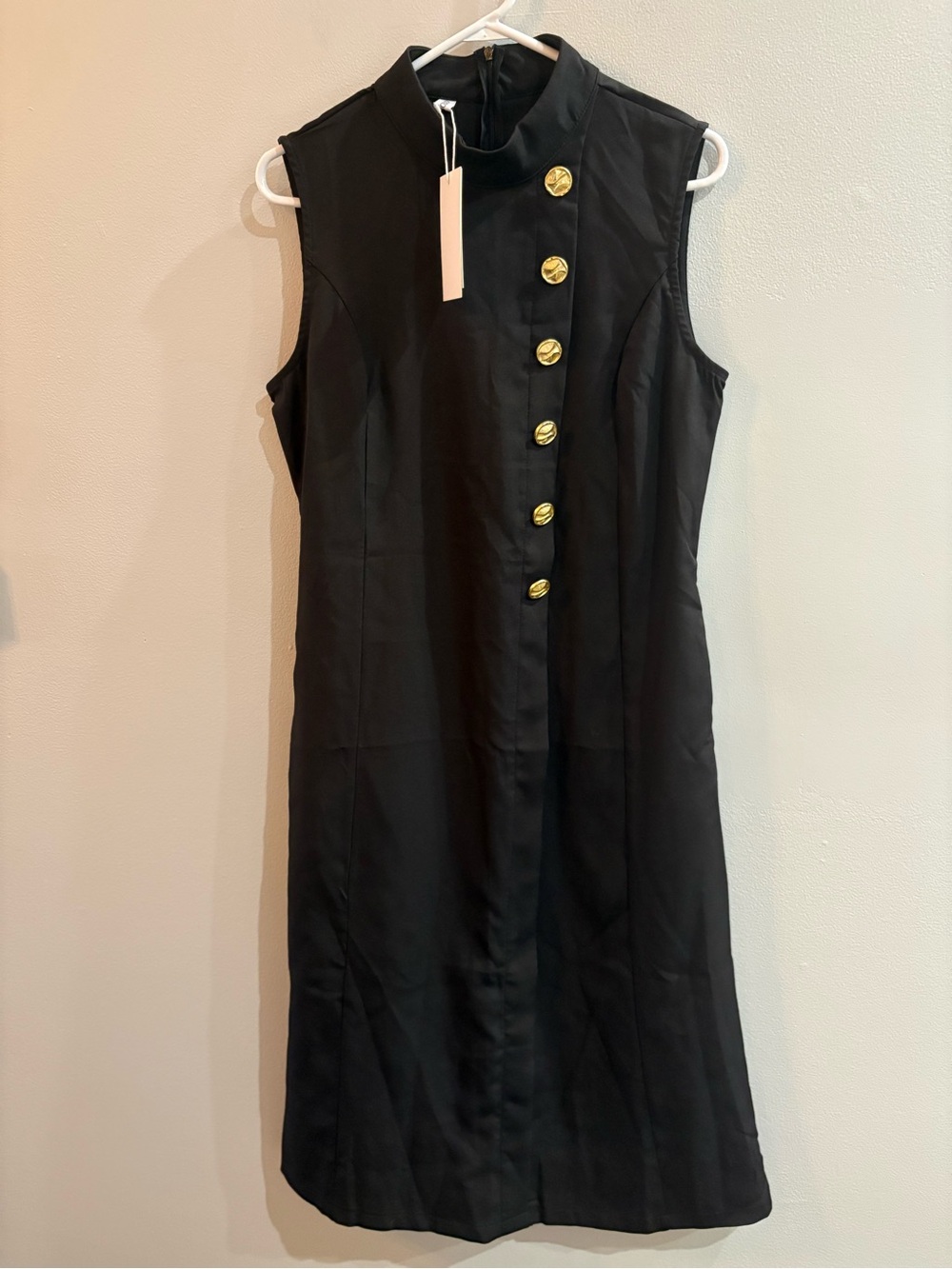 Oshoplive Sleeveless  Black Shift Dress with Gold Buttons Size Medium NWT